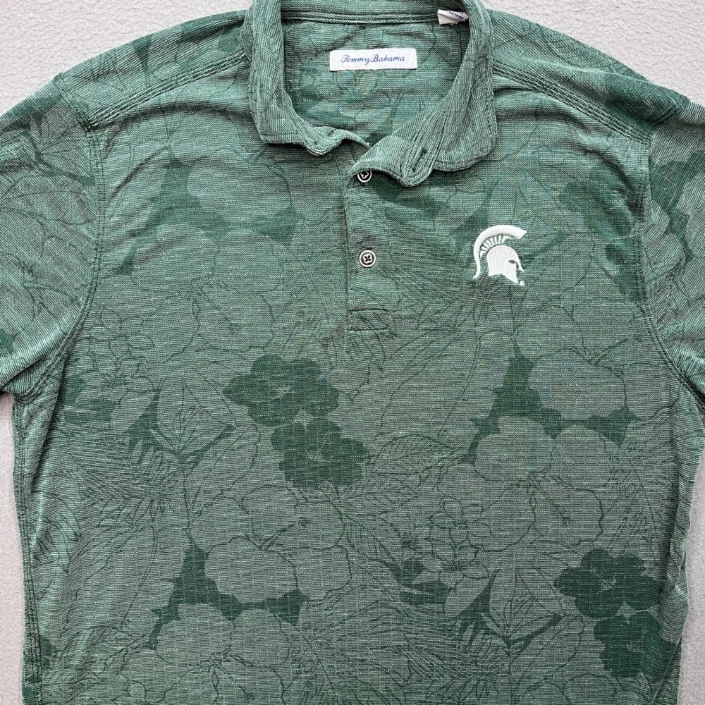 Tommy Bahama Men Polo Tencel Recycled Poly S Michigan State Spartans Tropical
